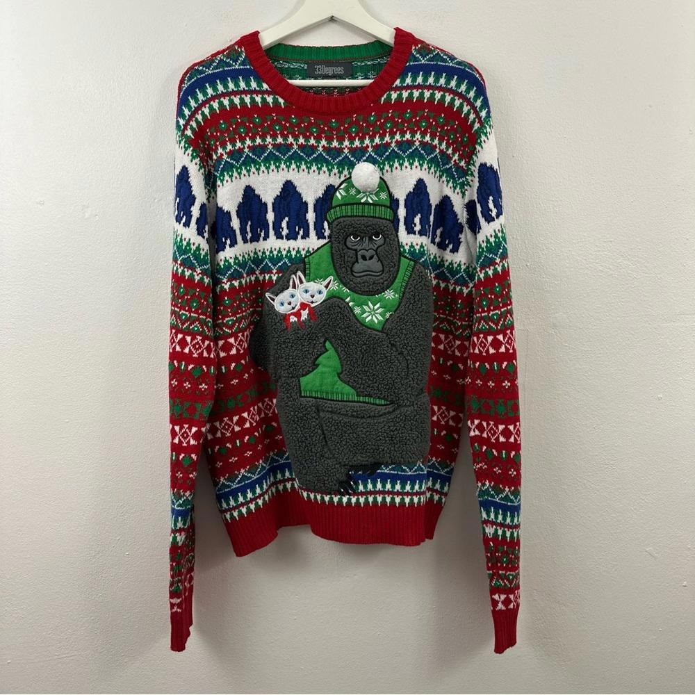 2/$25 33 Degree Men’s Christmas Gorilla Patterned Sweater Size L